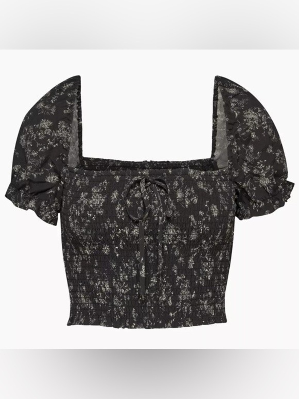 Wilfred Black Floral Smocked Square-Neck Crop Top